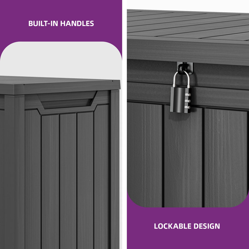 YITA 230 Gallons Water Resistant Resin Lockable Deck Box, Dark Gray
