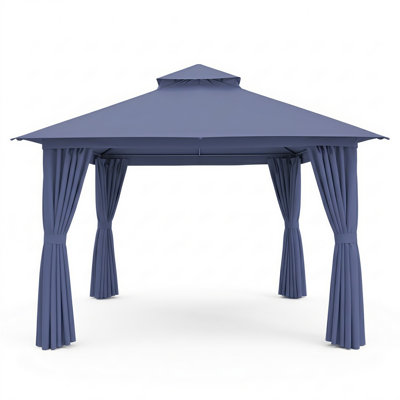 Gazebo de patio en acier Yardgrace, 3,66 m x 3,66 m, bleu