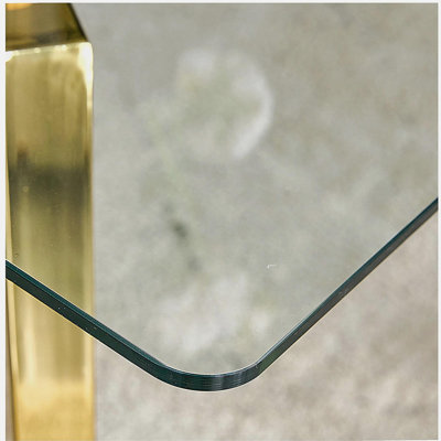 Modern minimalist style rectangular glass dining table with tempered glass tabletop and golden metal legs, suitable for kitchen, dining room, and living room, 51 " * 31.5 " * 29.5 "   1123