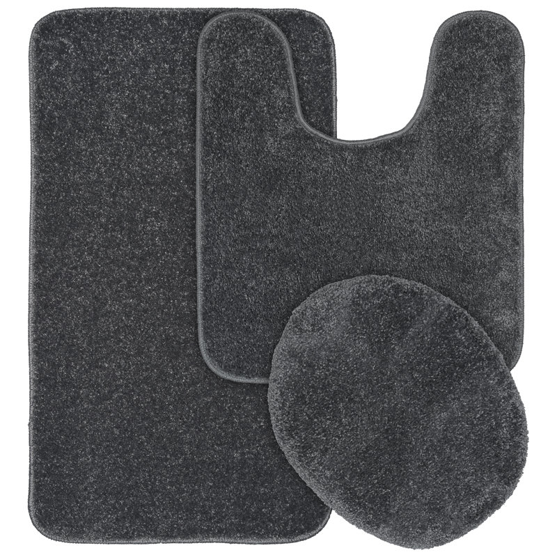 Felia Nylon 3 Piece Bath Rug Set with Non-Slip Backing, Cinder Gray