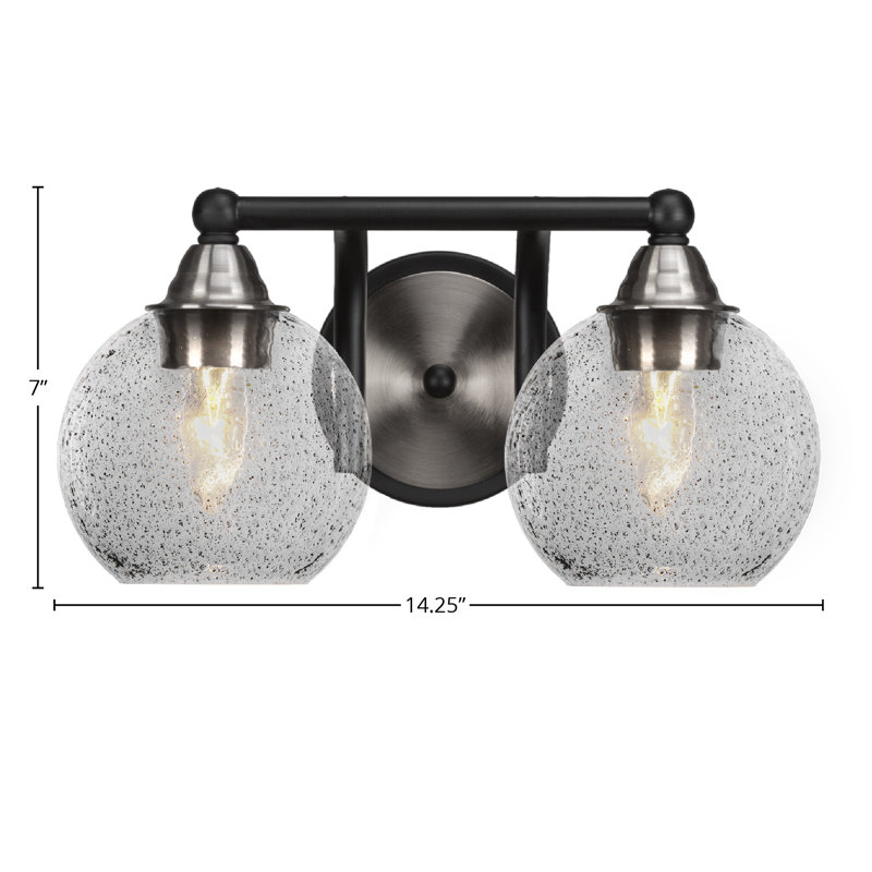 Barre d'éclairage de salle de bain 2 lumières Michell, Noir mat / nickel brossé, Bulle de fumée