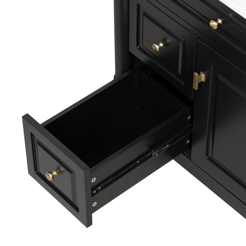 Meuble-lavabo moderne de 30 po avec lavabo en céramique élégant et fabrication en bois d'hévéa durable Yorell, Noir