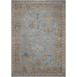 Dunes Oriental Hand-Knotted Wool Area Rug in Blue/Brown/Yellow