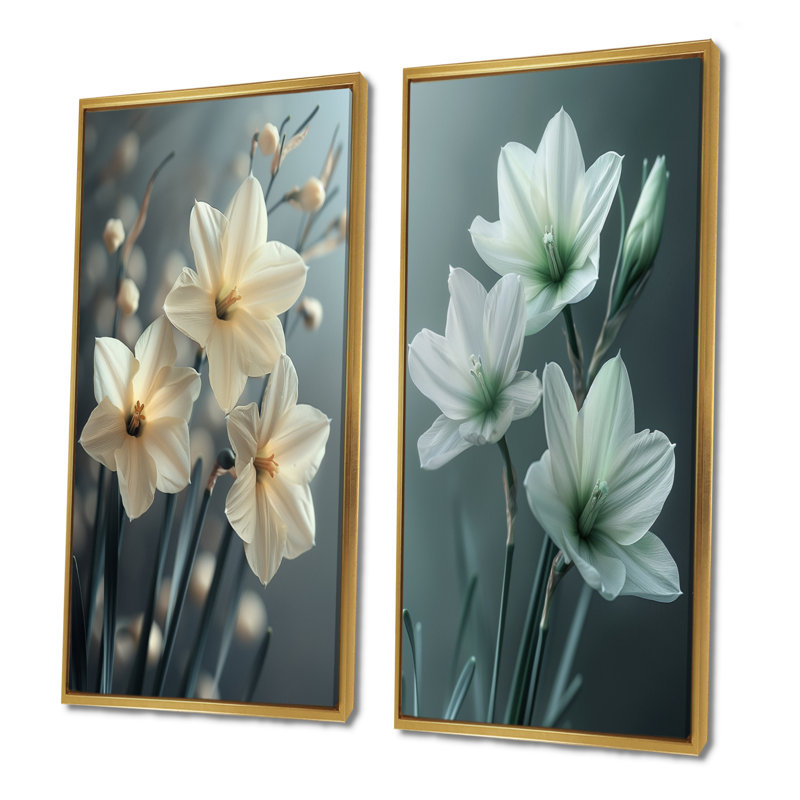 Gouveia - Ensemble de 2 jonquilles murales, H 40 po x l 40 po, Impression encadrée, Doré