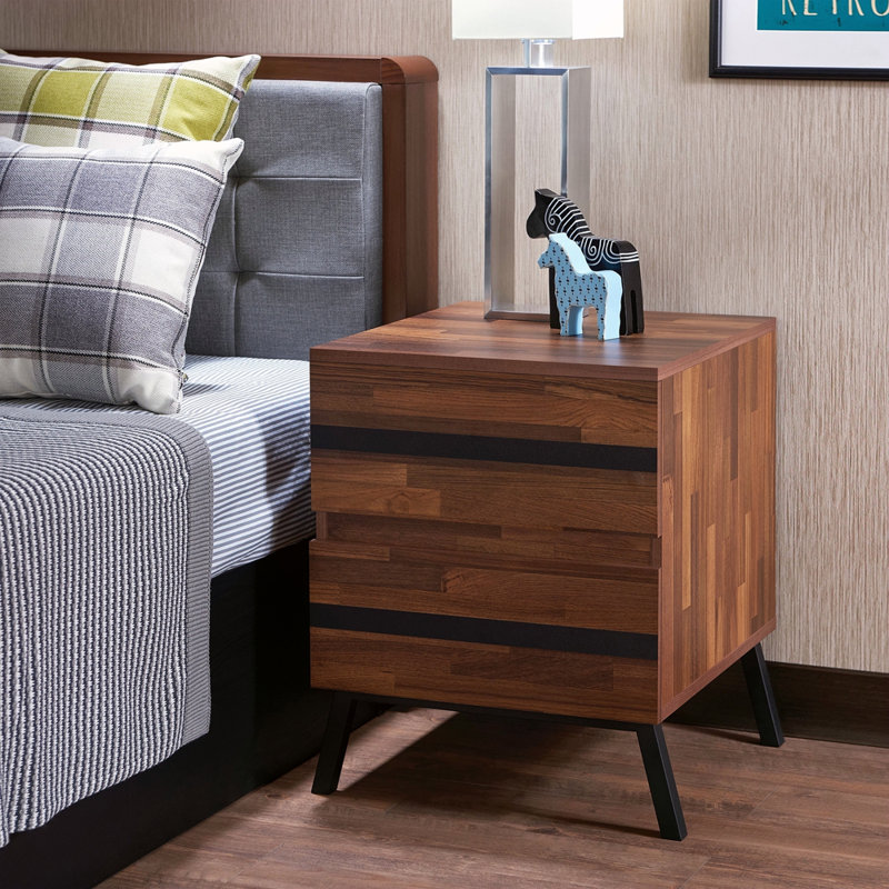 Walnut And Sandy 2-Drawer Nightstand