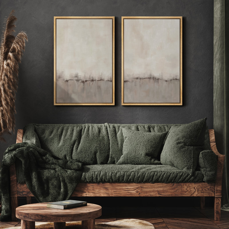 Duotone Tan Abstract Landscape Minimalist Neutral Framed Canvas 2 Pieces Print Modern Artworks, Natural