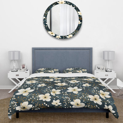 Minimalist Beauty Floral Pattern In Ivory II Box Stitch Floral Duvet Cover