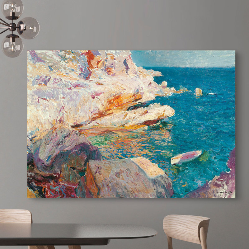 Rock at Jávea and the White Boat by Joaquín Sorolla Y Bastida - Wrapped Canvas Art Prints, 70cm H x 100cm W x 4cm D
