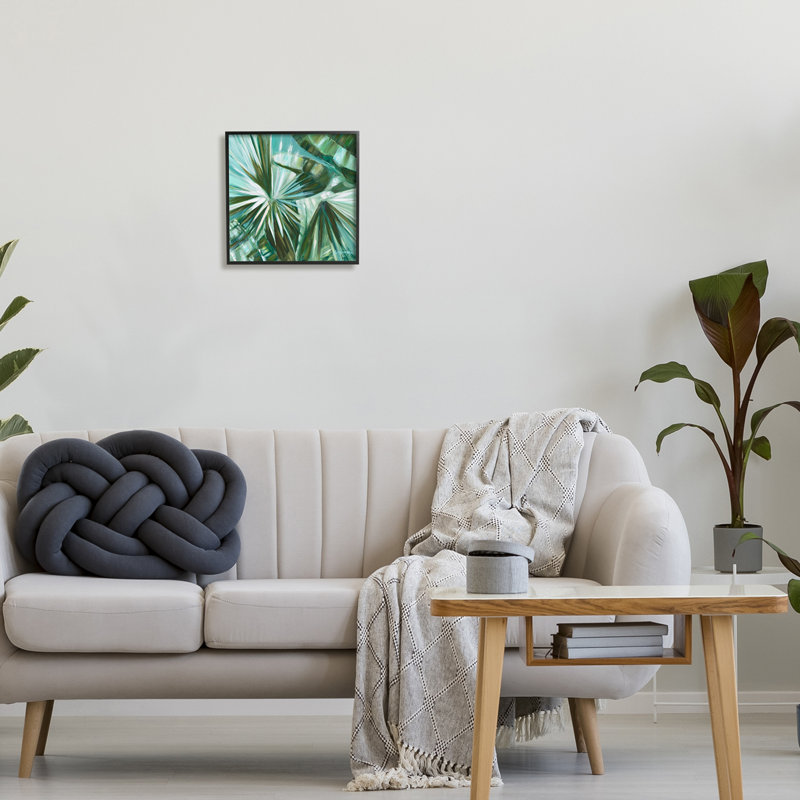 «Tropical Plant Leaves Abstraction» encadré sur bois par Suzanne Wilkins, peinture, Giclée encadrée noir minuit