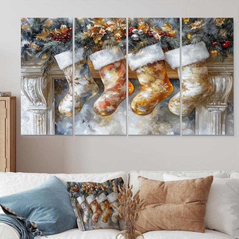 Orange orange bas de Noël III - ensemble d'art mural en toile de Noël, H 32 po x l 64 po