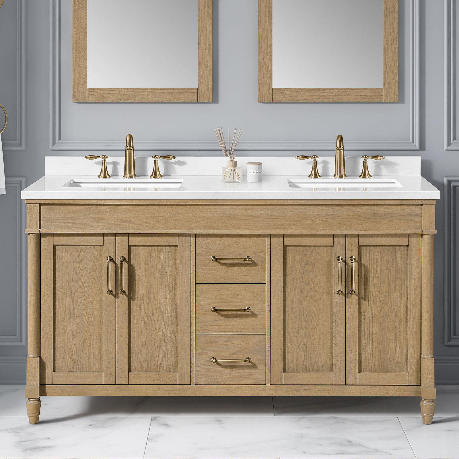 Burdick 60" Double Bathroom Vanity, Natural Birch