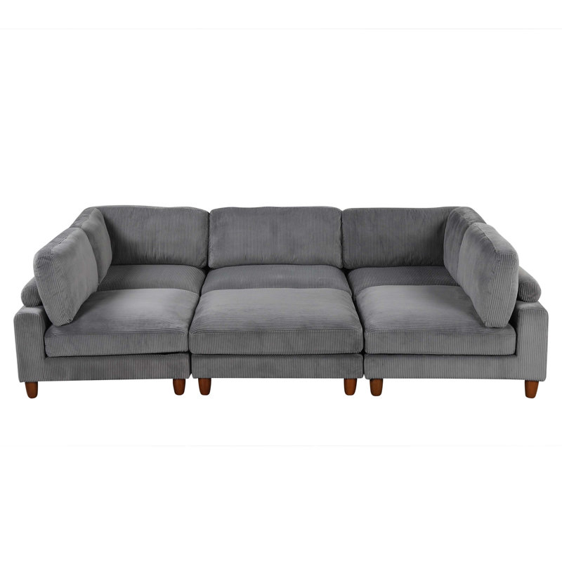 Canapé modulaire en L avec repose-pieds Rozana, Polyester gris