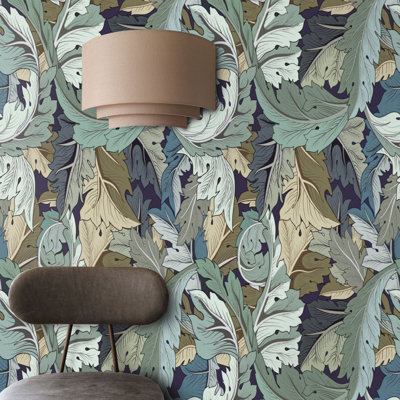 Art Nouveau Wallpaper Dark Blue