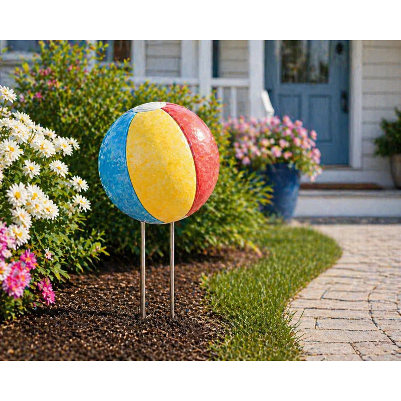 Ensemble de deux panneaux de jardin ronds en PVC de 30 cm (12 pouces) représentant des ballons de plage.
