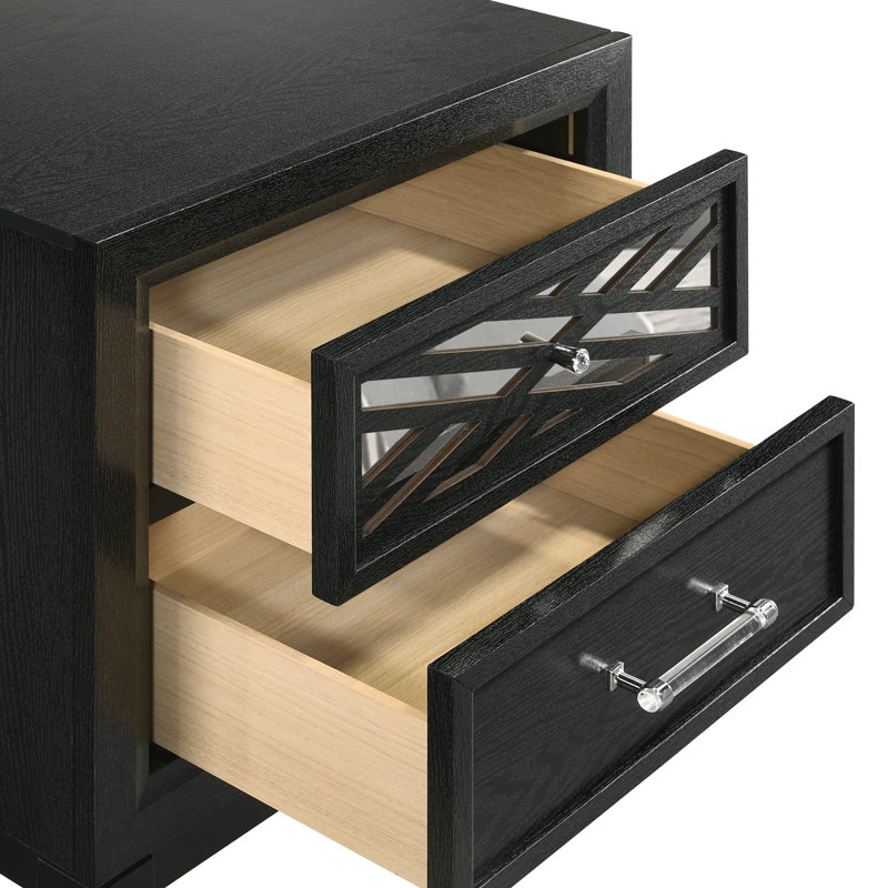 Andrien 2-Drawer Solid Wood Nightstand in Black