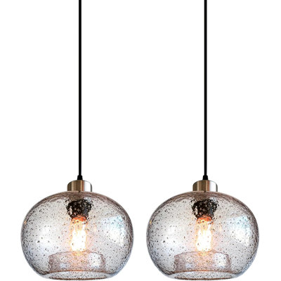 Luminaires suspendus en verre transparent soufflé à la main avec marbre noir, luminaires suspendus modernes pour îlot de cuisine rustique pour table de salle à manger, globe ovale de 8,7 po de diamètre, paquet de 2