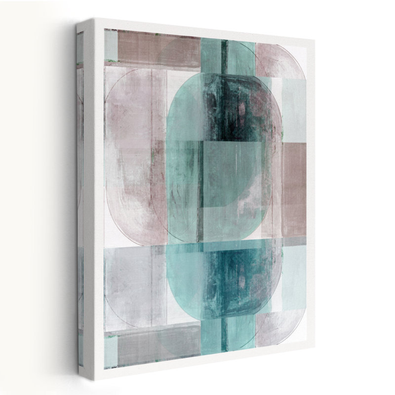 Art géométrique discret en bleu et gris I - Formes géométriques abstraites, H 36 po x l 24 po