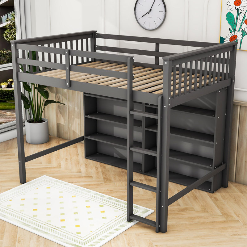 Javeria Kids Wood Loft Bed, Antique Gray, Full