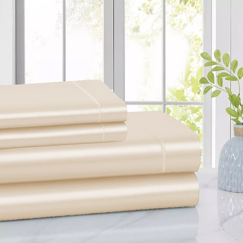  Rose Collection Luxury & Silky 4-Piece Satin Sheet Set - 6 Colors, Cream, Queen