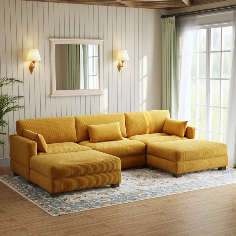 Canapé modulaire en velours côtelé Maelina , H 30,7 po x l 123,6 po x P 68,1 po, Velours côtelé orange
