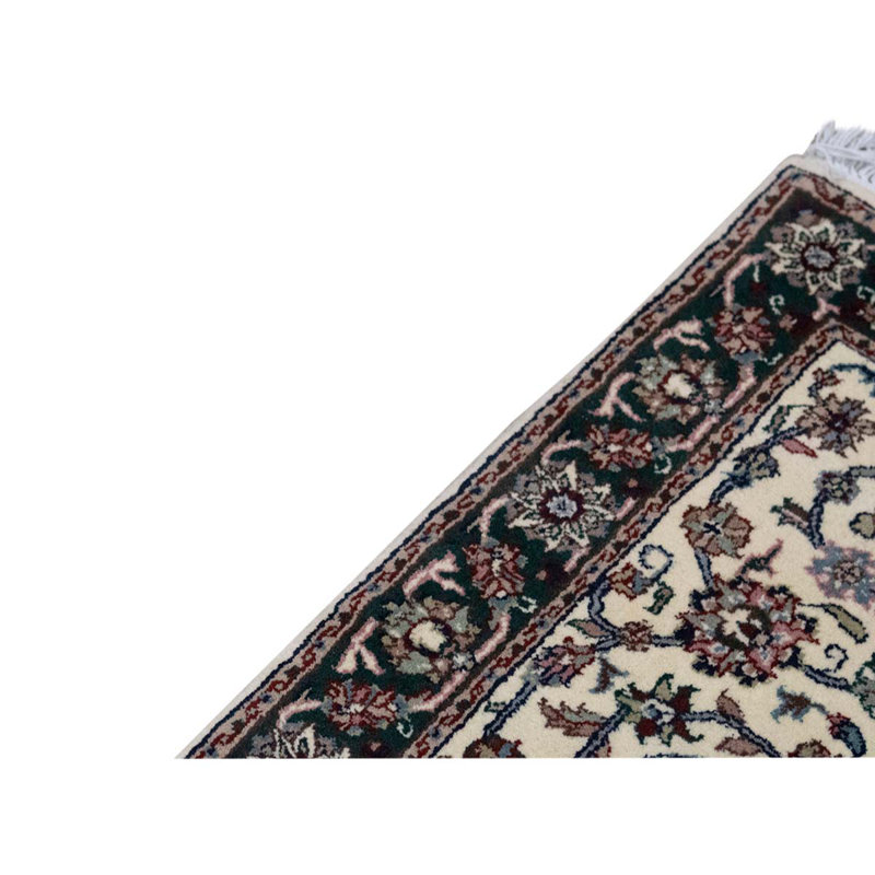 Tapis de couloir oriental ivoire / vert / rouge en laine noué à la main 2 pi 6 po x 9 pi 9 po