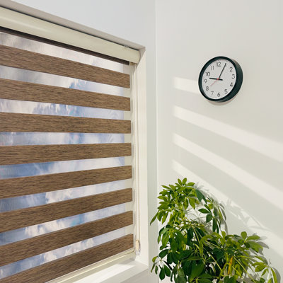 Shadesu Zebra Blinds for Windows, 37" W x 72 H, Brown, Dual Layer Free-Stop Zebra Shades, Light Control for Day and Night, Sheer Blinds for Indoor Windows, Bedroom, Kitchen