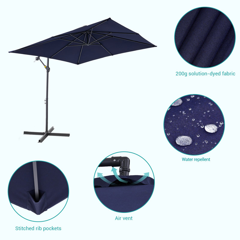 Vincenza 98.4" Cantilever Umbrella with Crank, Bleu marine
