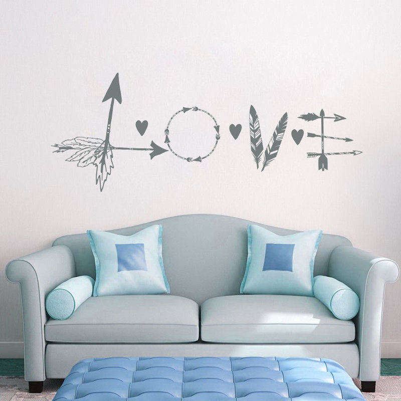 Décalcomanie murale flèche en plumes love, Gris