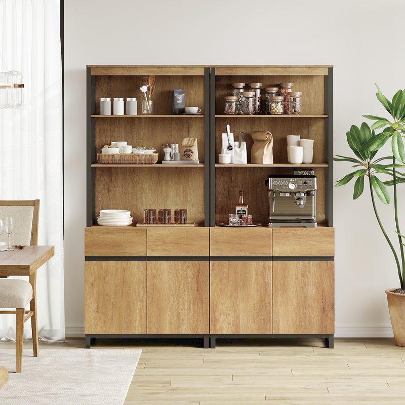 Buffet moderne de 72 po avec base en métal et tablettes réglables, armoire de rangement multifonctionnelle avec rangement et tablettes ouvertes pour la salle à manger ou la cuisine