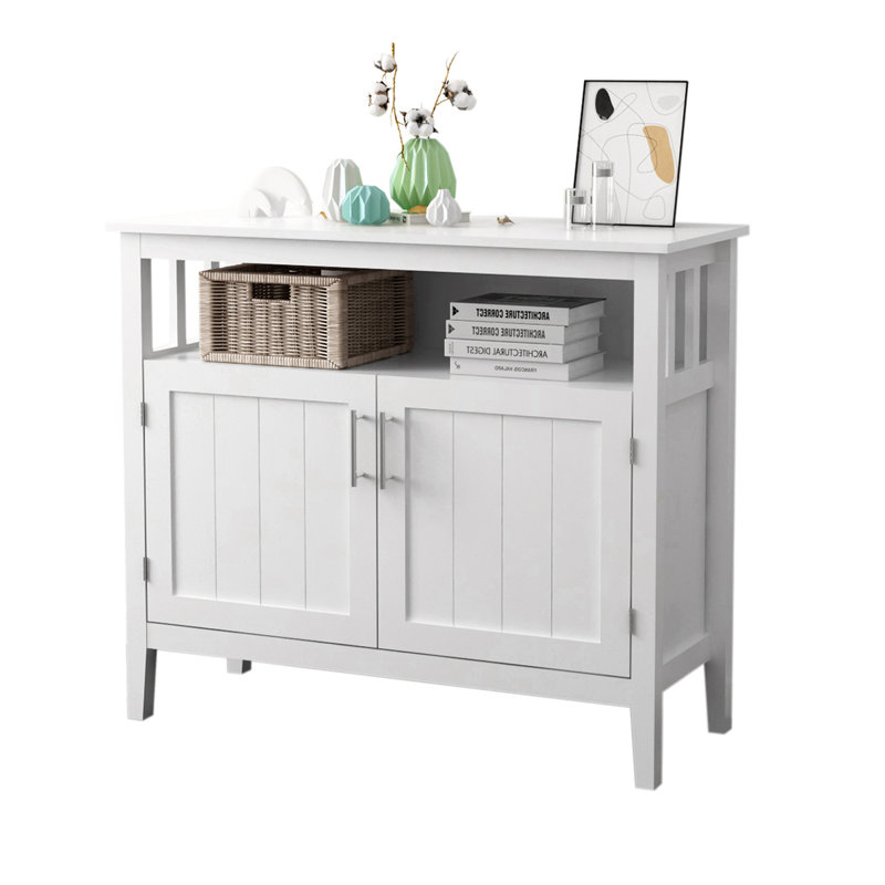 Ashalina Sideboard Buffet Server Cupboard Storage Cabinet Adjustable Shelf, 34.25" H x 39.96" W x 15.75" D, White 