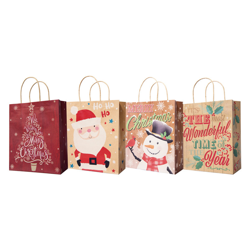 Paquet de 12 sacs-cadeaux de Noël moyens assortis avec poignée