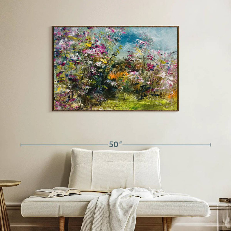 Abstrait fleur sauvage, Cadre flottant noyer, 40 po x 27 po