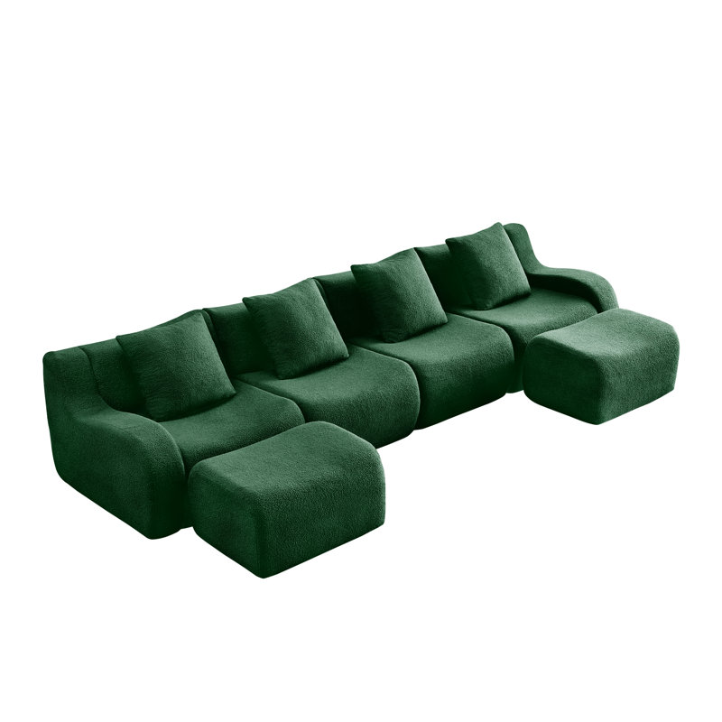 Canapé 4 places en forme de L avec 2 repose-pieds, Ours en peluche vert