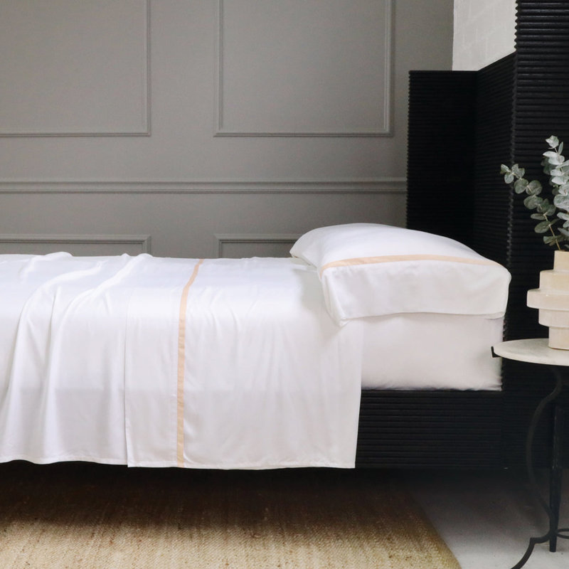 Taie d'oreiller Langston, Standard, Blanc / Sable