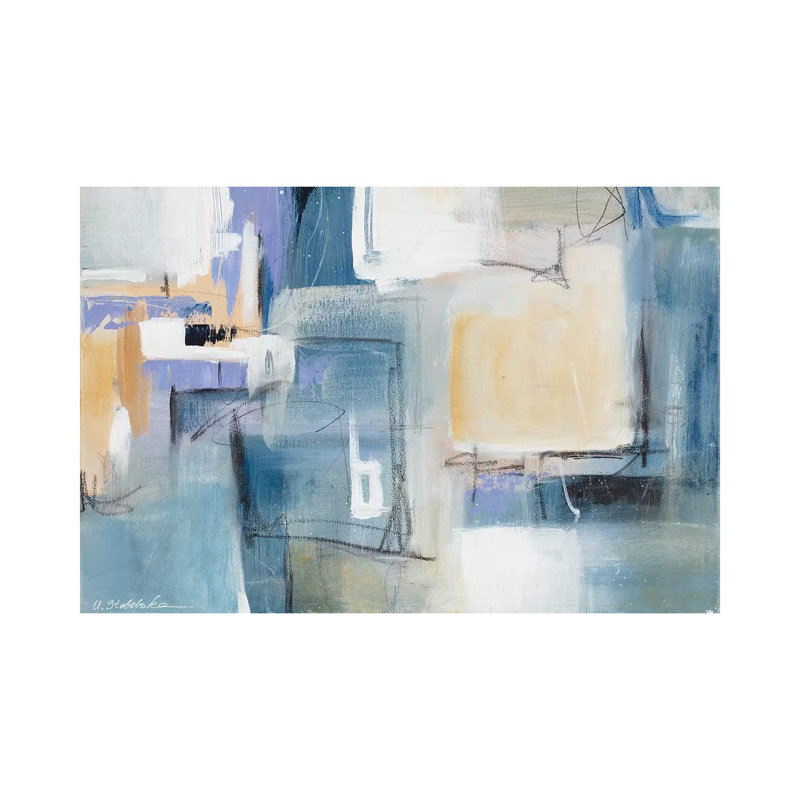 «Blue Memory» par Ulyana Stebelska - peinture sur toile tendue, H 40 po x l 60 po x 1,5 po