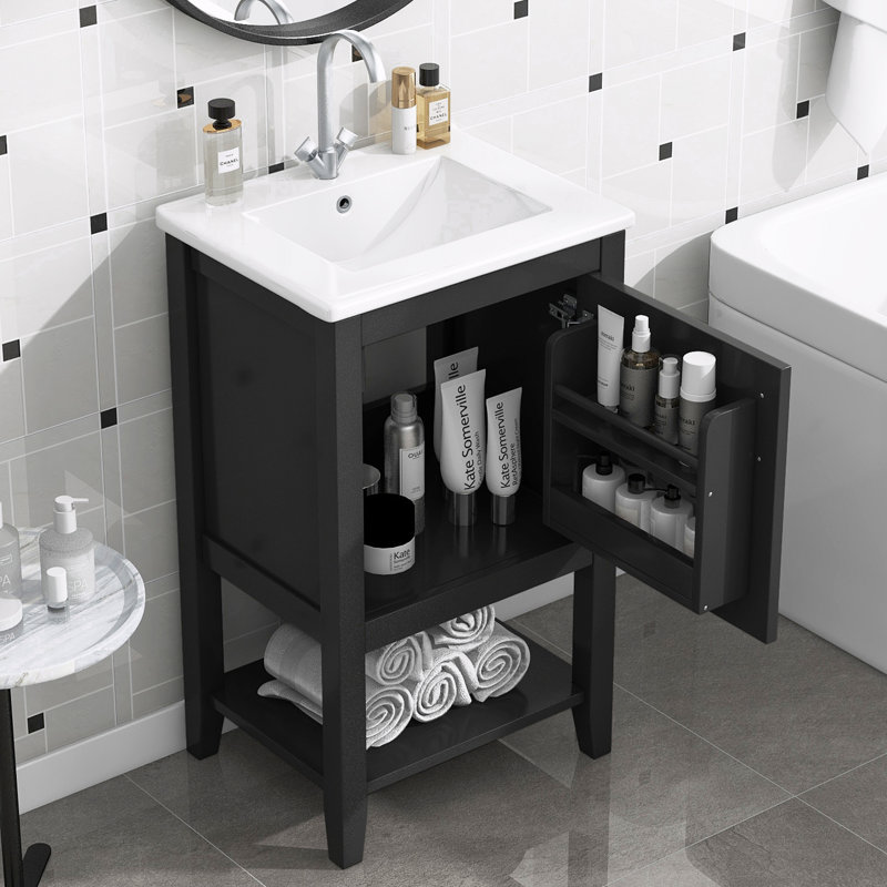 Meuble-lavabo simple avec comptoir Wilcoxen, Noir, noir, noir, noir