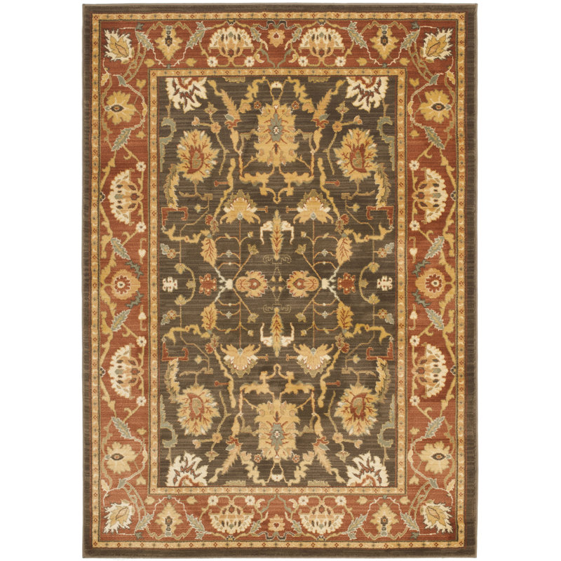 Tapis brun / rouille tissé à la machine 80% polyester, 20% coton Lauren Ralph Lauren Sheffield, Rectangle 2 pi 6 po x 4 pi