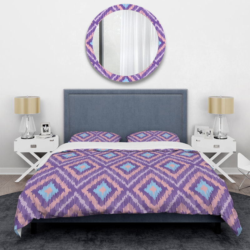 Ensemble de housse de couette en tissu rose et bleu, Housse de couette pour grand lit et 2 taies décor