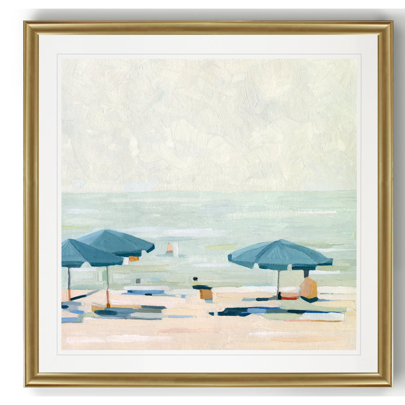 «If It the Beaches II», peinture sur toile, Cadre doré, H 30,5 po x l 30,5 po x P 1,5 po