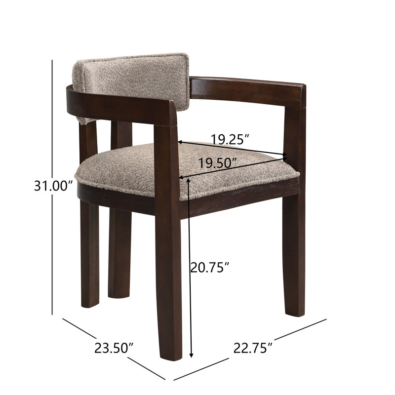 Lyddia Wood Upholstered Dining Chair, Light Brown Boucle/Espresso Frame, 2