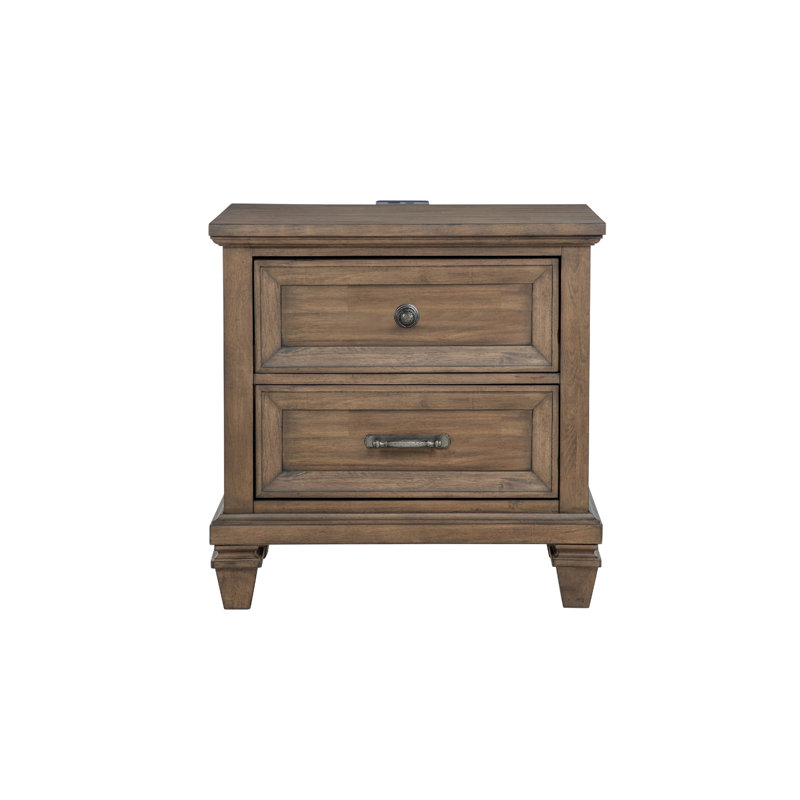 Table de chevet classique Henry, bois d'acacia brun, 2 tiroirs, 29 po