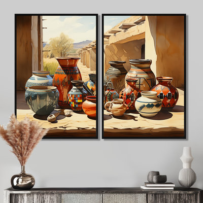 Native Art Pueblo Pottery II - Large Native American Art Art Prints On Canvas