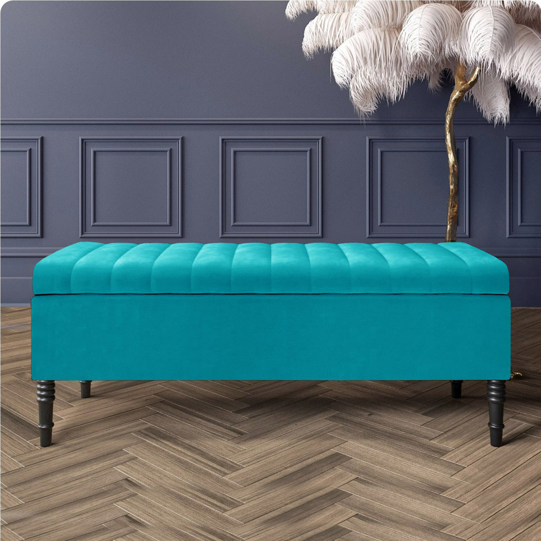 Paris Striped Ottoman Storage Bench - Upholstered Plush Velvet Shoes Bench with Black Turned Wooden Legs