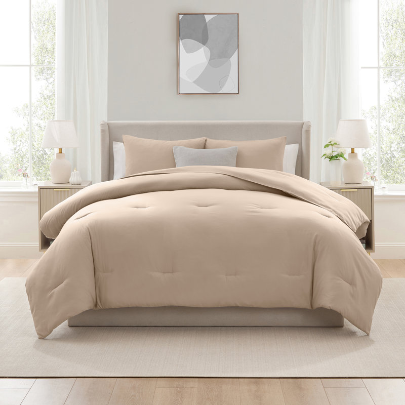  soft microfiber 3 piece comforter set with pillow shams, Sand, Queen Comforter + 2 Standard Shams