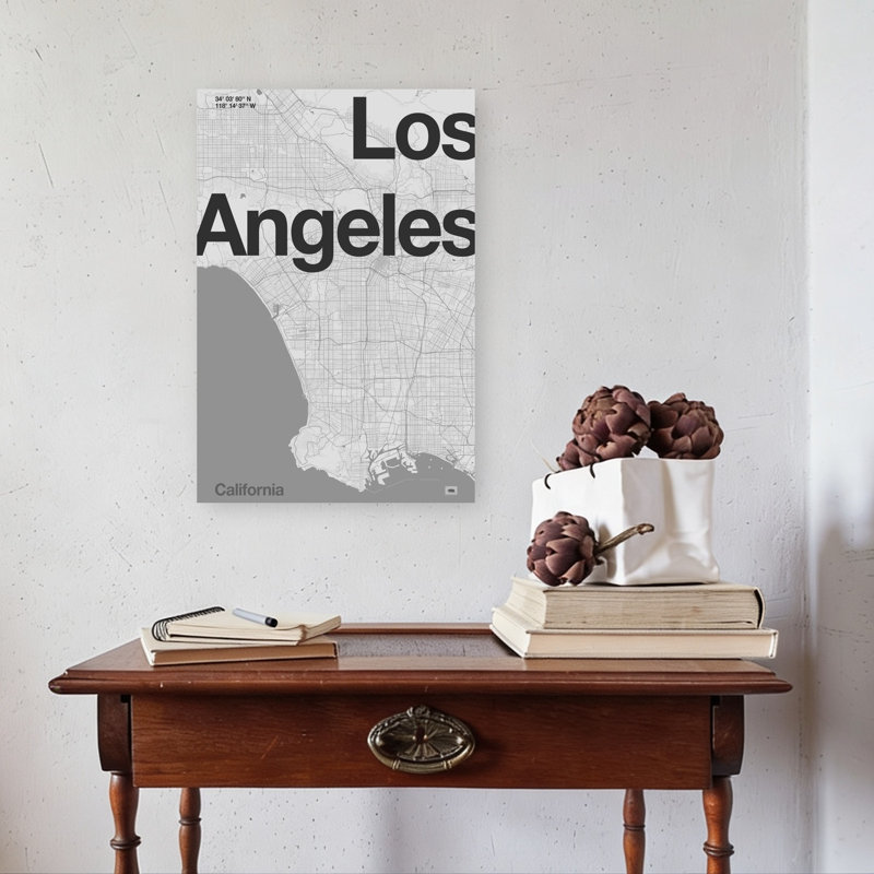 Los Angeles California Map Contemporary Wall Art Print, 60.96cm H x 40.64cm W