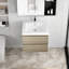Meuble-lavabo suspendu de 61 cm (24 po) gris cendré, fixé au mur, lavabo en résine blanche brillante, tiroirs à fermeture amortie, surface d'eau