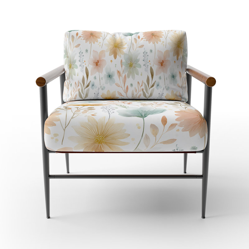 Chaise d'appoint Floral - fauteuil quatre saisons, Bras ronds bruns