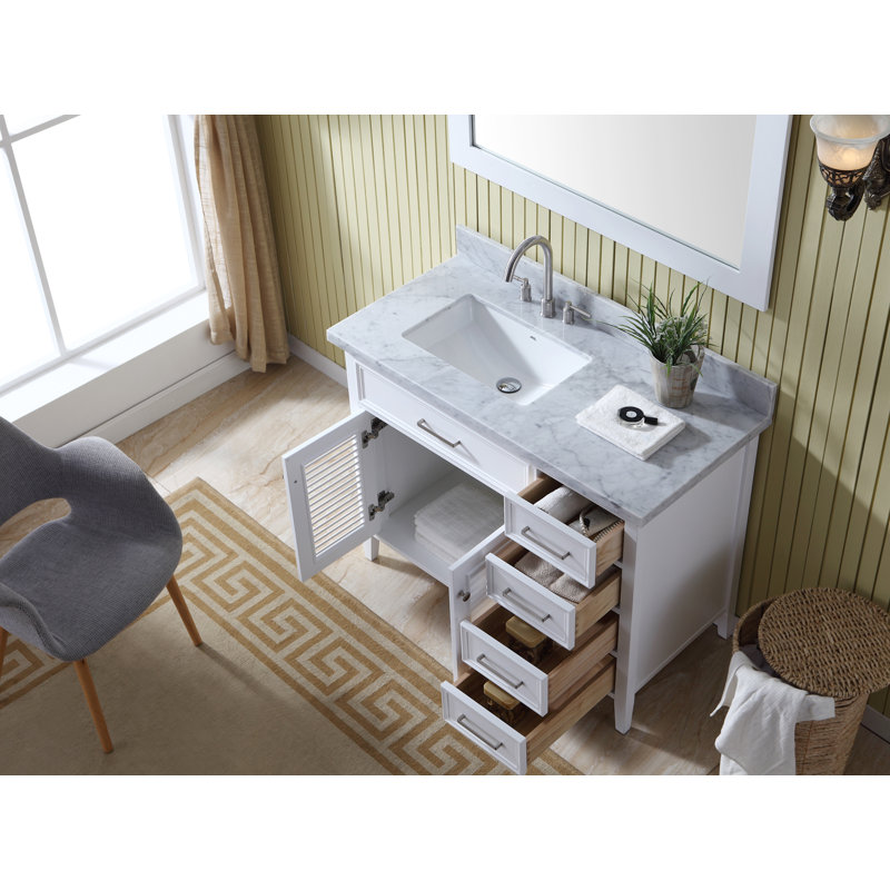 Hamil 43 " W Freestanding Standard Free Standing 1 Single Vanity Bathroom Vanity With Carrara Marble Top