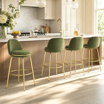 Tabouret de bar moderne et luxueux d'intérieur, rembourré, avec pieds et repose-pieds circulaires, lot de 4