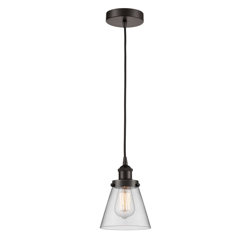 Mini-luminaire suspendu 1 lumière Cone, Clair, H 9,5 po x l 6,25 po x P 6,25 po, Bronze frotté à l'huile